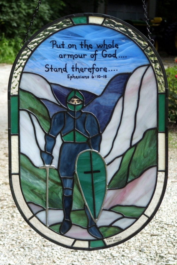 Armour Green Stained Glass with Scripture