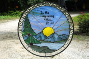 Stained Glass Sunrise with Bible Verse